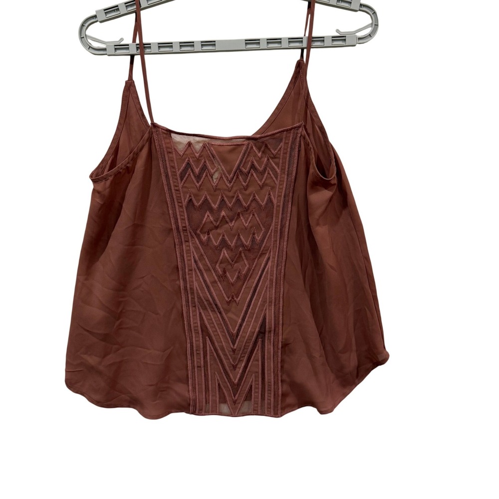Daytrip Womens Mauve Brown Embroidered Mesh Zigzag Cami Camisole Top Small